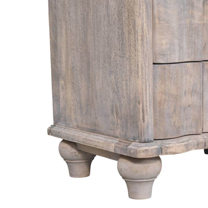 Solid Wood Beaumont Curved Nightstand,Grey,3-Drawers