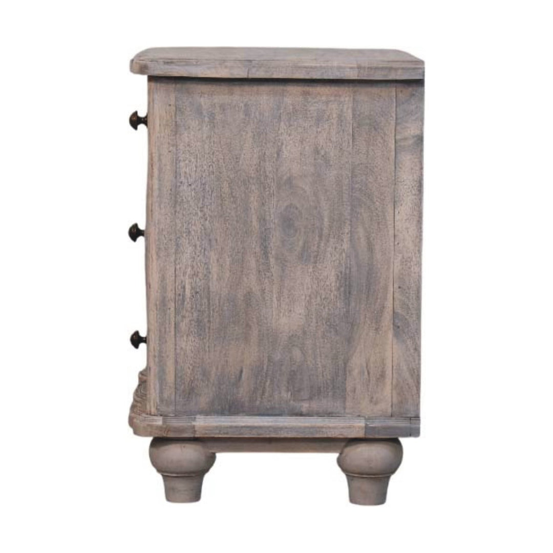 Solid Wood Beaumont Curved Nightstand,Grey,3-Drawers