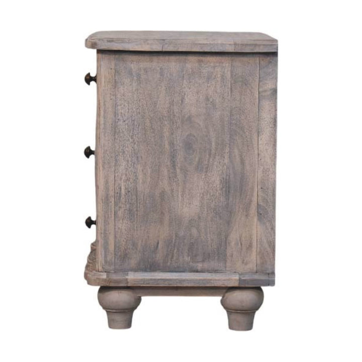 Solid Wood Beaumont Curved Nightstand,Grey,3-Drawers