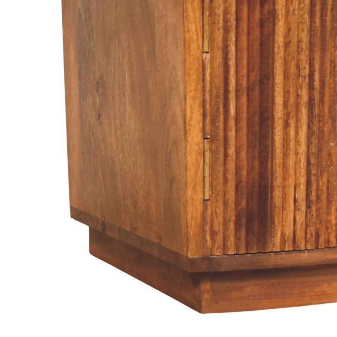 Solid Wood Curved Ribbed Bedside with Drawer,Brown,1-door