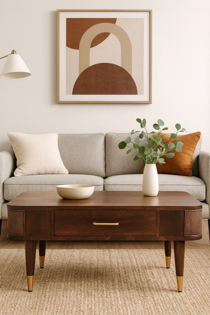 Solid Wood Belmont Coffee Table,Brown,1-Drawer