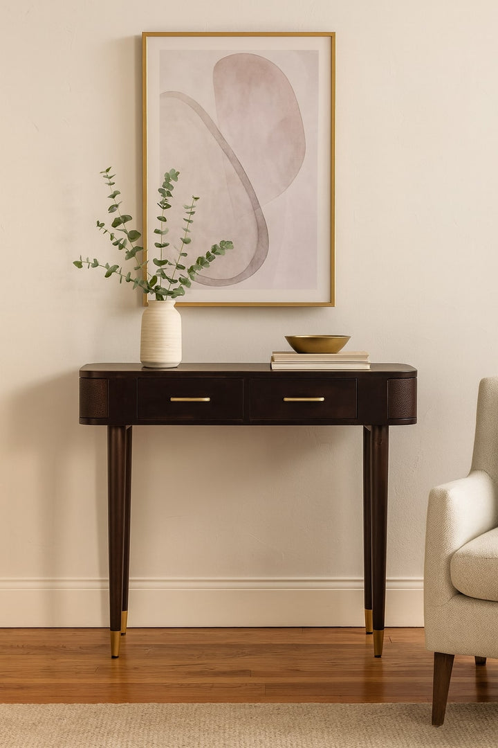 Solid Wood Belmont Console Table,Brown,2-Drawers