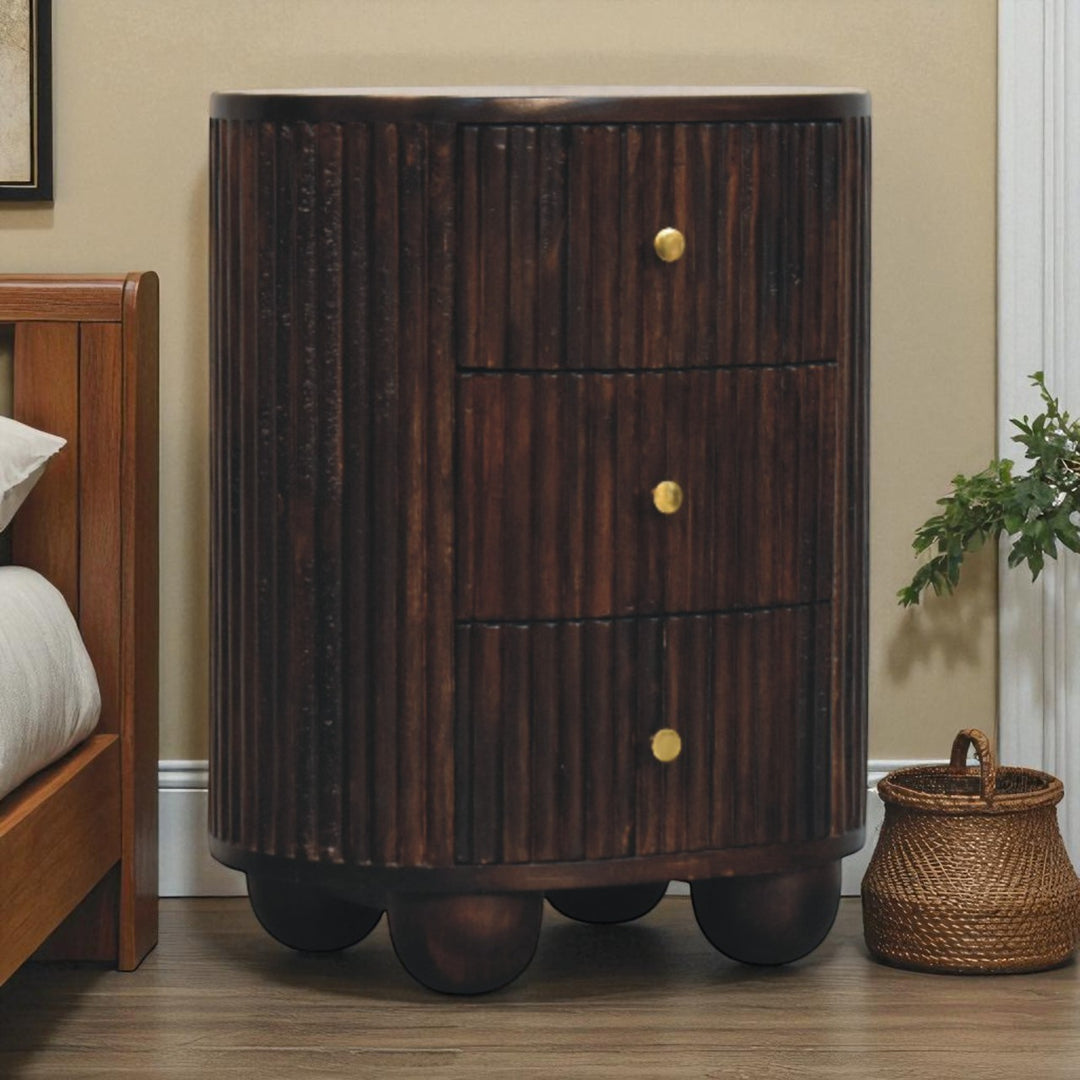 Solid Wood Curved Fluted 3-Drawer Drum Chest,3-Drawers