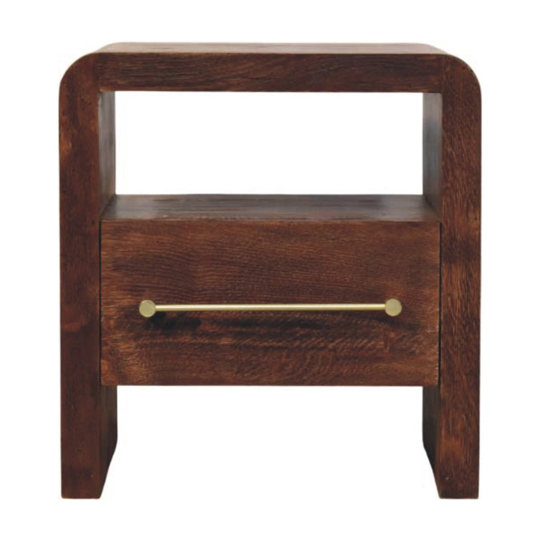 Solid Wood Tiger Oak Open Bedside with Brass Handle,1-Drawer,1 Shelf