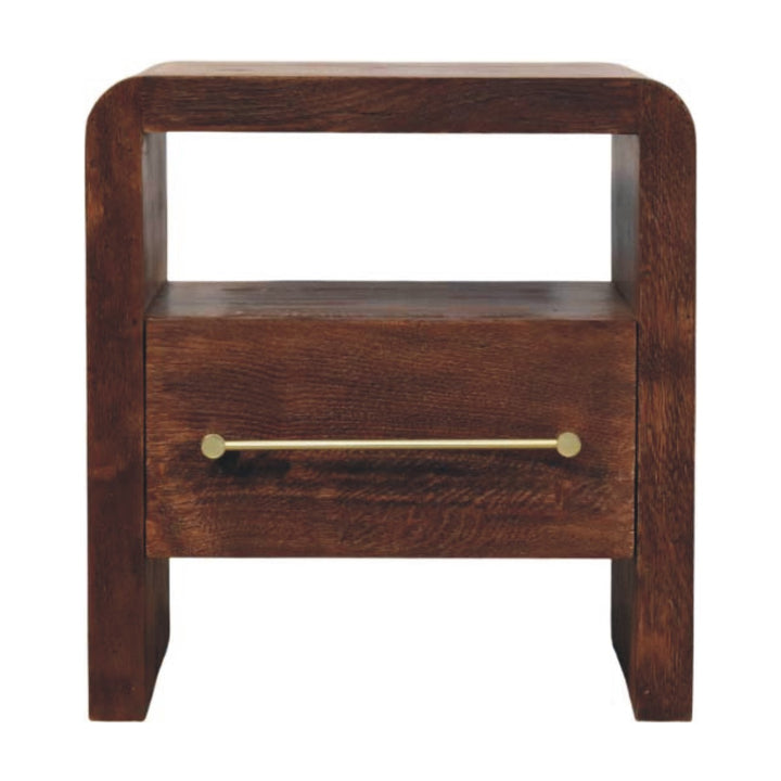 Solid Wood Tiger Oak Open Bedside with Brass Handle,1-Drawer,1 Shelf