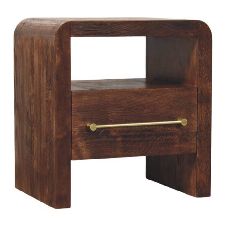 Solid Wood Tiger Oak Open Bedside with Brass Handle,1-Drawer,1 Shelf