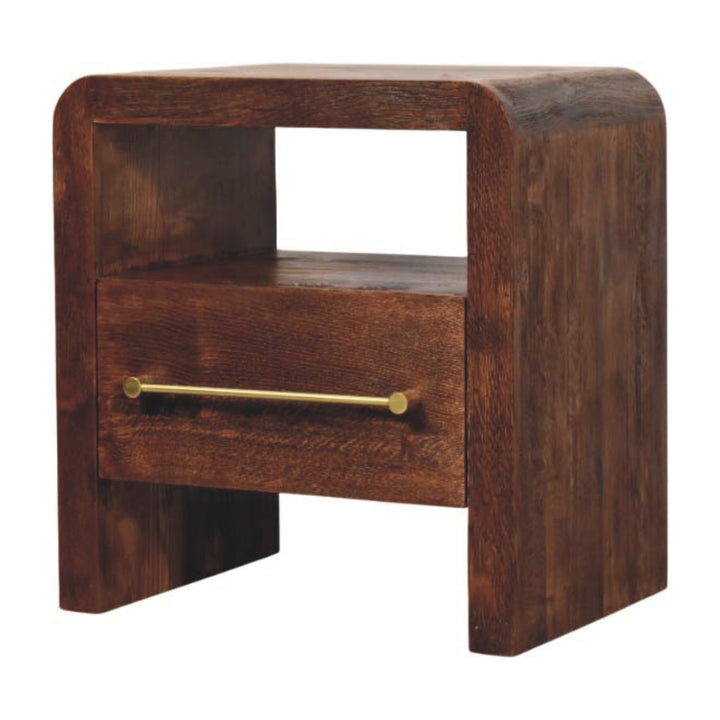 Solid Wood Tiger Oak Open Bedside with Brass Handle,1-Drawer,1 Shelf