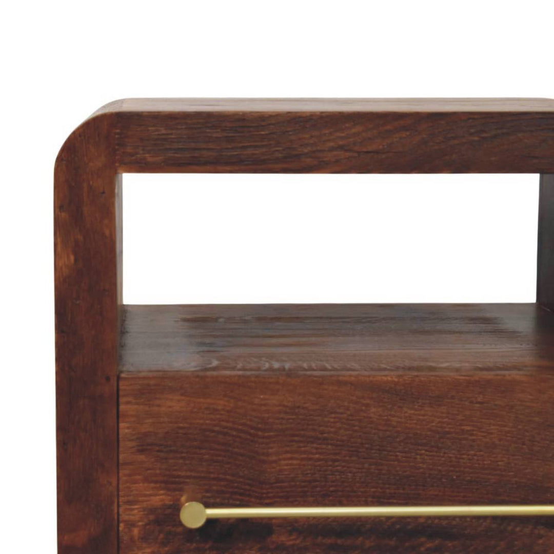 Solid Wood Tiger Oak Open Bedside with Brass Handle,1-Drawer,1 Shelf
