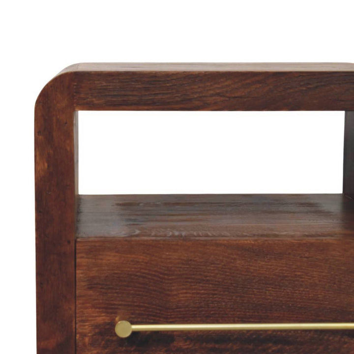 Solid Wood Tiger Oak Open Bedside with Brass Handle,1-Drawer,1 Shelf