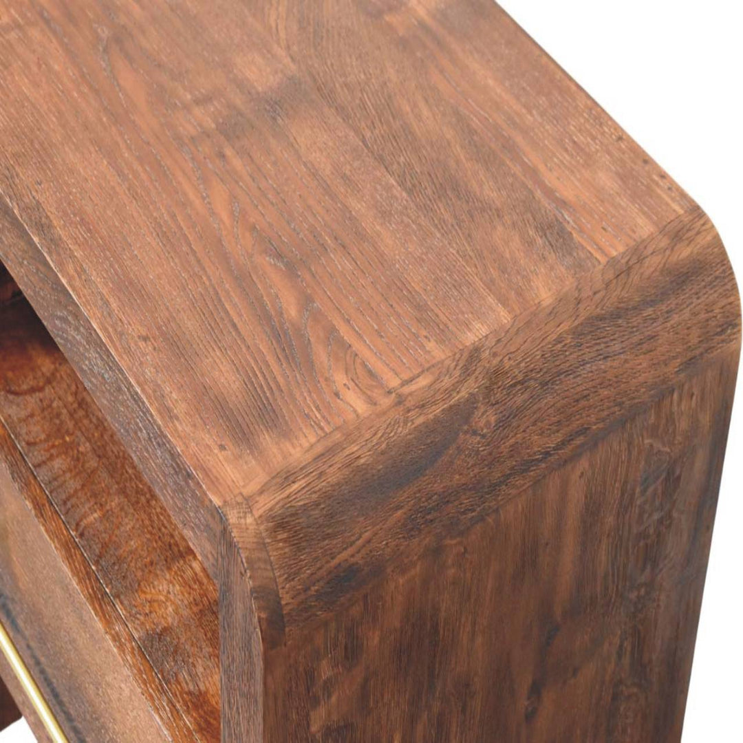 Solid Wood Tiger Oak Open Bedside with Brass Handle,1-Drawer,1 Shelf