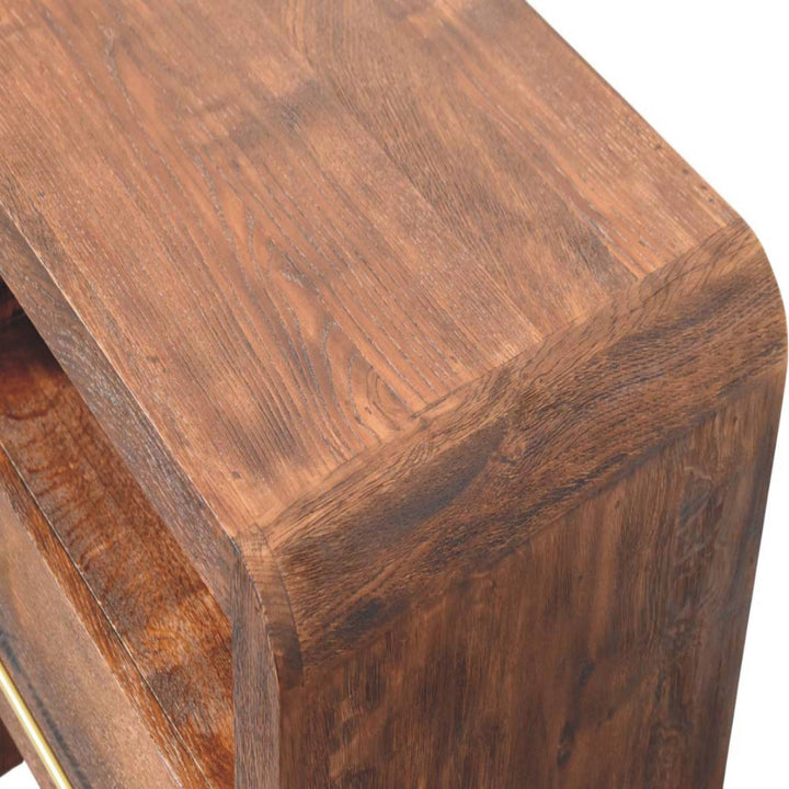 Solid Wood Tiger Oak Open Bedside with Brass Handle,1-Drawer,1 Shelf