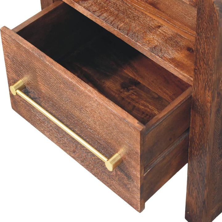 Solid Wood Tiger Oak Open Bedside with Brass Handle,1-Drawer,1 Shelf