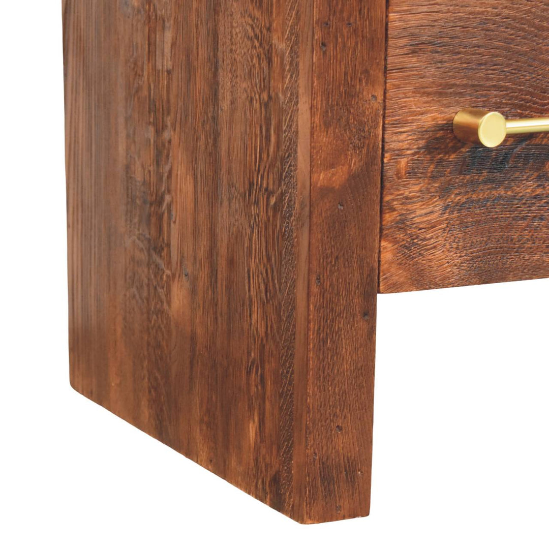 Solid Wood Tiger Oak Open Bedside with Brass Handle,1-Drawer,1 Shelf