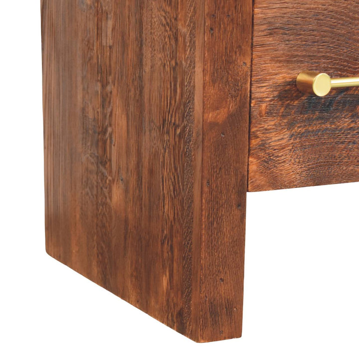 Solid Wood Tiger Oak Open Bedside with Brass Handle,1-Drawer,1 Shelf
