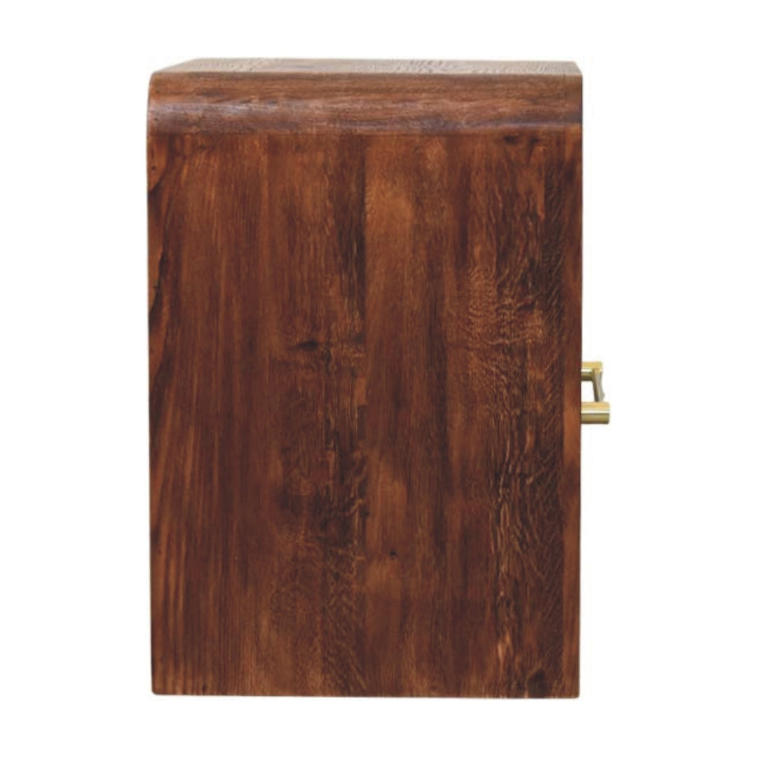 Solid Wood Tiger Oak Open Bedside with Brass Handle,1-Drawer,1 Shelf