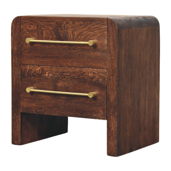 Solid Wood Copenhagen 2-Drawer Nightstand in Smoked Oak,Brown