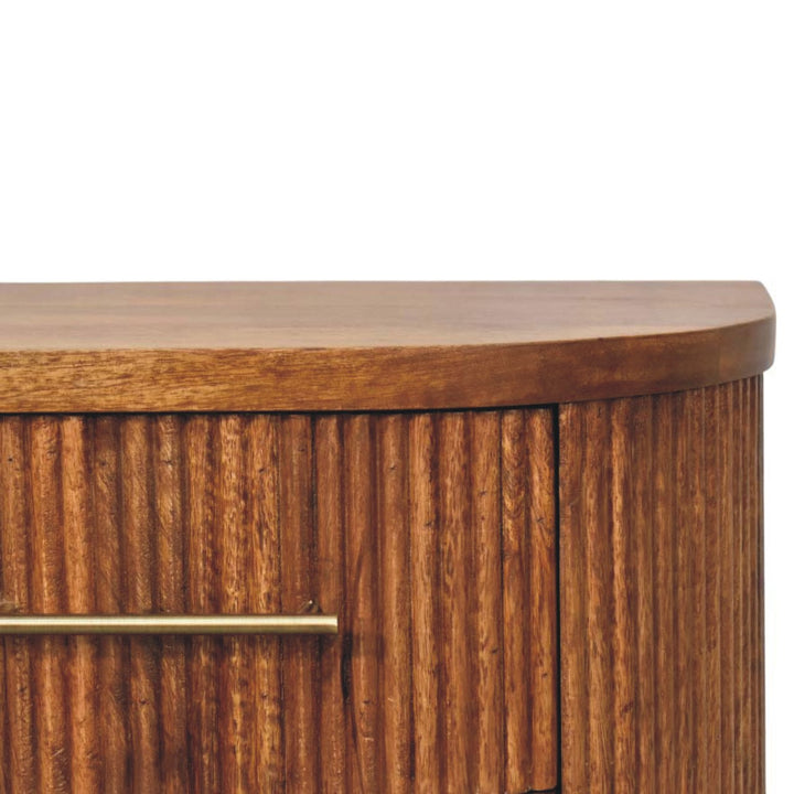 Solid Wood Ribbed Bedside with Brass Accents,Brown, 2-Drawers