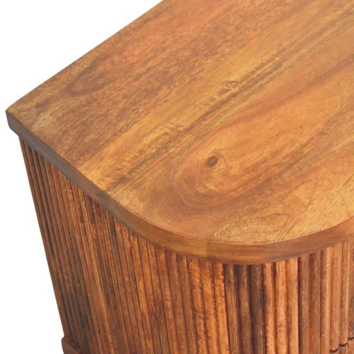 Solid Wood Ribbed Bedside with Brass Accents,Brown, 2-Drawers