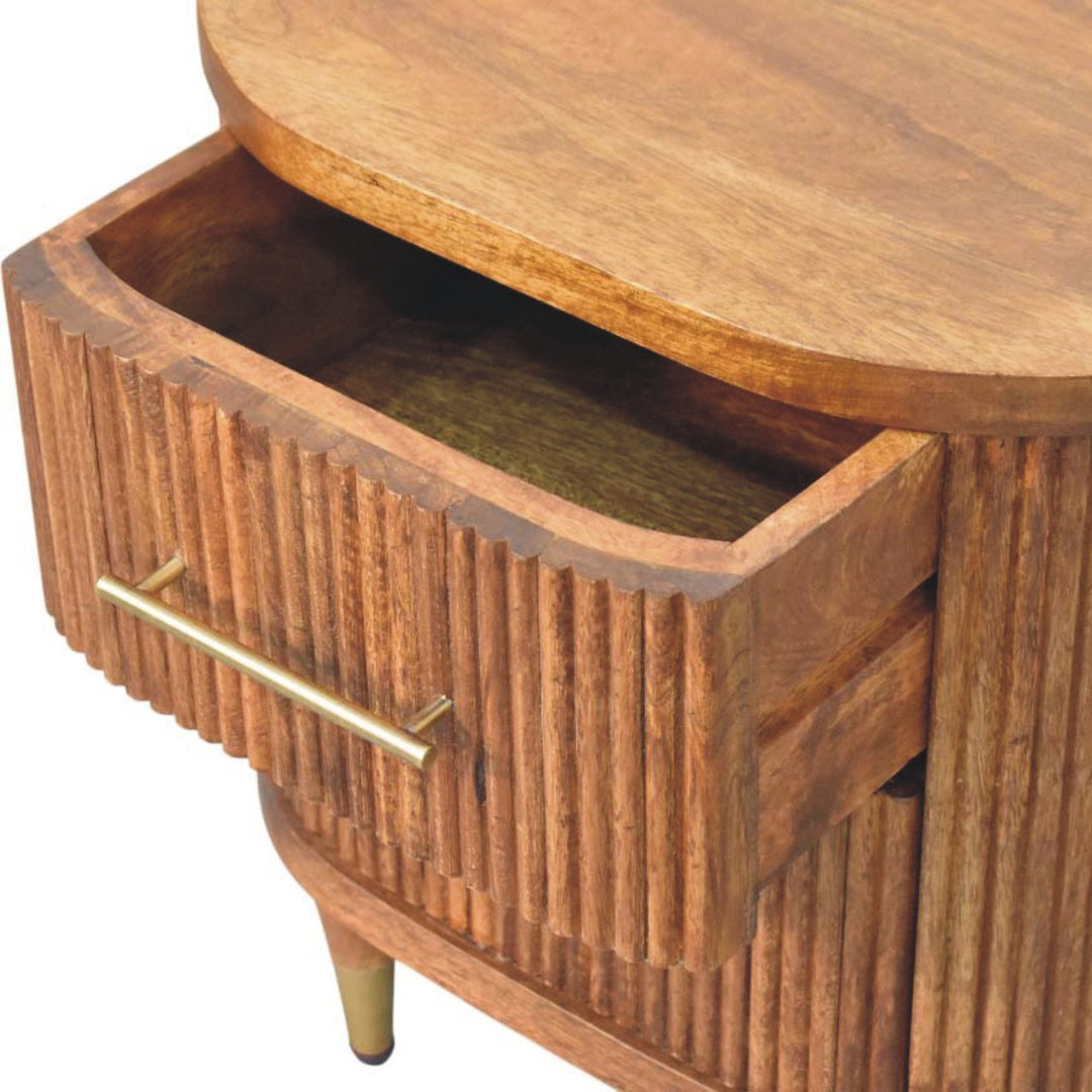 Solid Wood Ribbed Bedside with Brass Accents,Brown, 2-Drawers