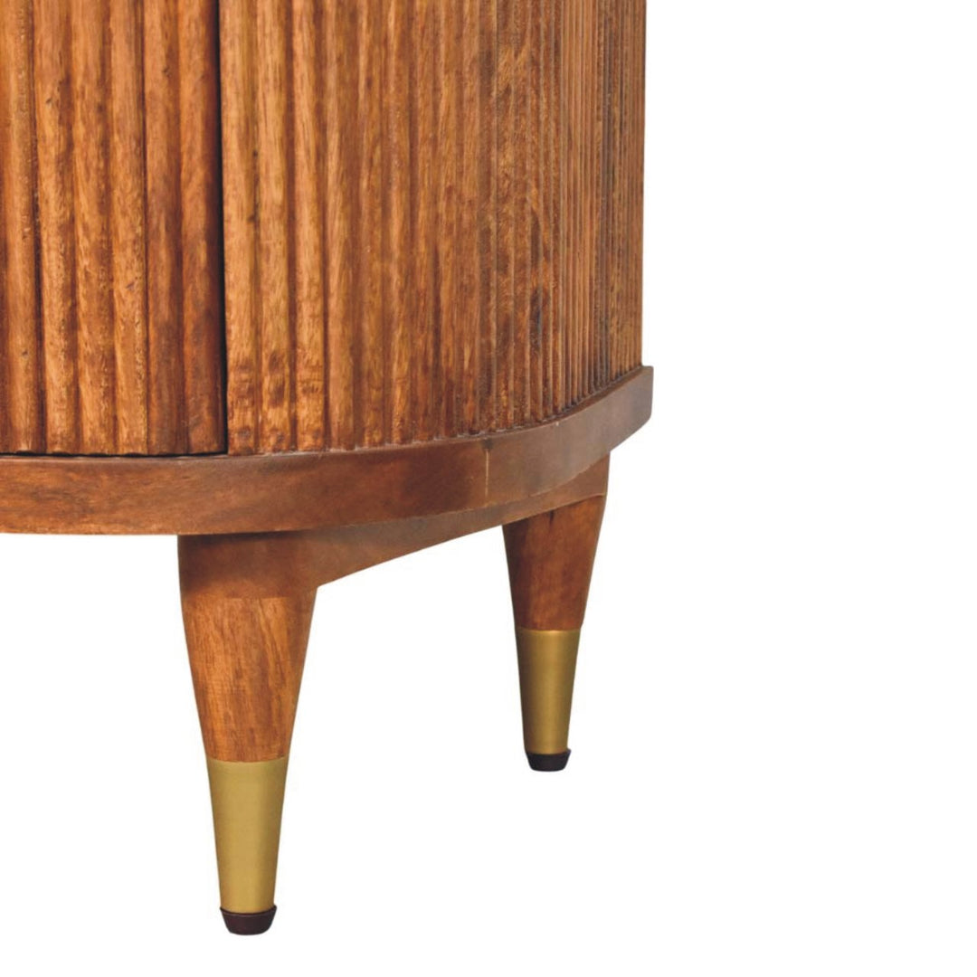 Solid Wood Ribbed Bedside with Brass Accents,Brown, 2-Drawers