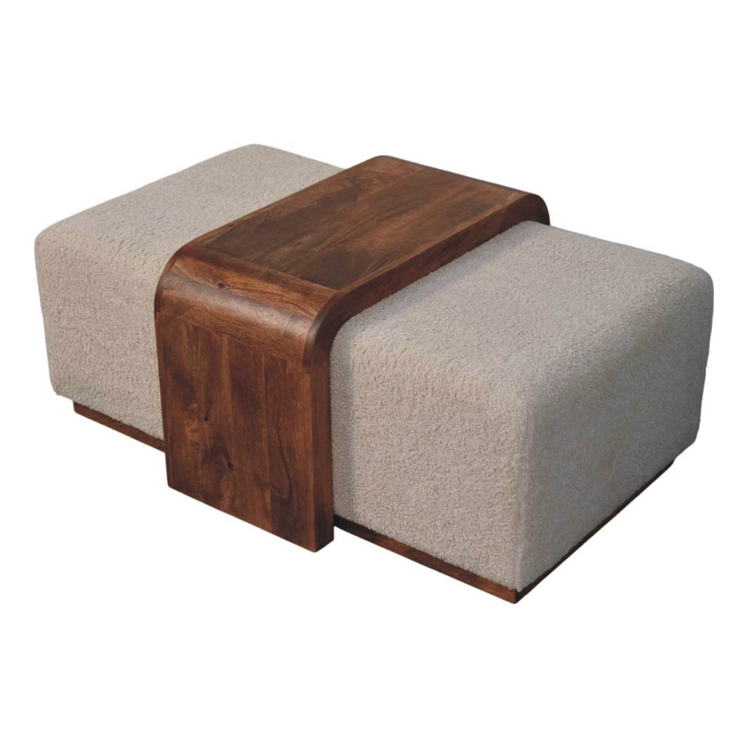 Solid Wood Arden Bench Duo,Boucle seats,Warm Tone