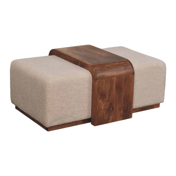 Solid Wood Arden Bench Duo,Boucle seats,Warm Tone
