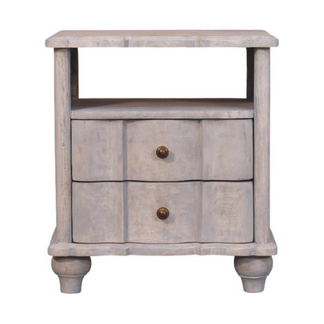 Solid Wood Lucia Bedside,Grey,2-Drawer,1-Shelf