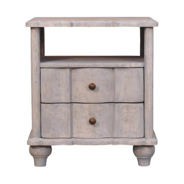 Solid Wood Lucia Bedside,Grey,2-Drawer,1-Shelf