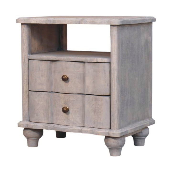 Solid Wood Lucia Bedside,Grey,2-Drawer,1-Shelf