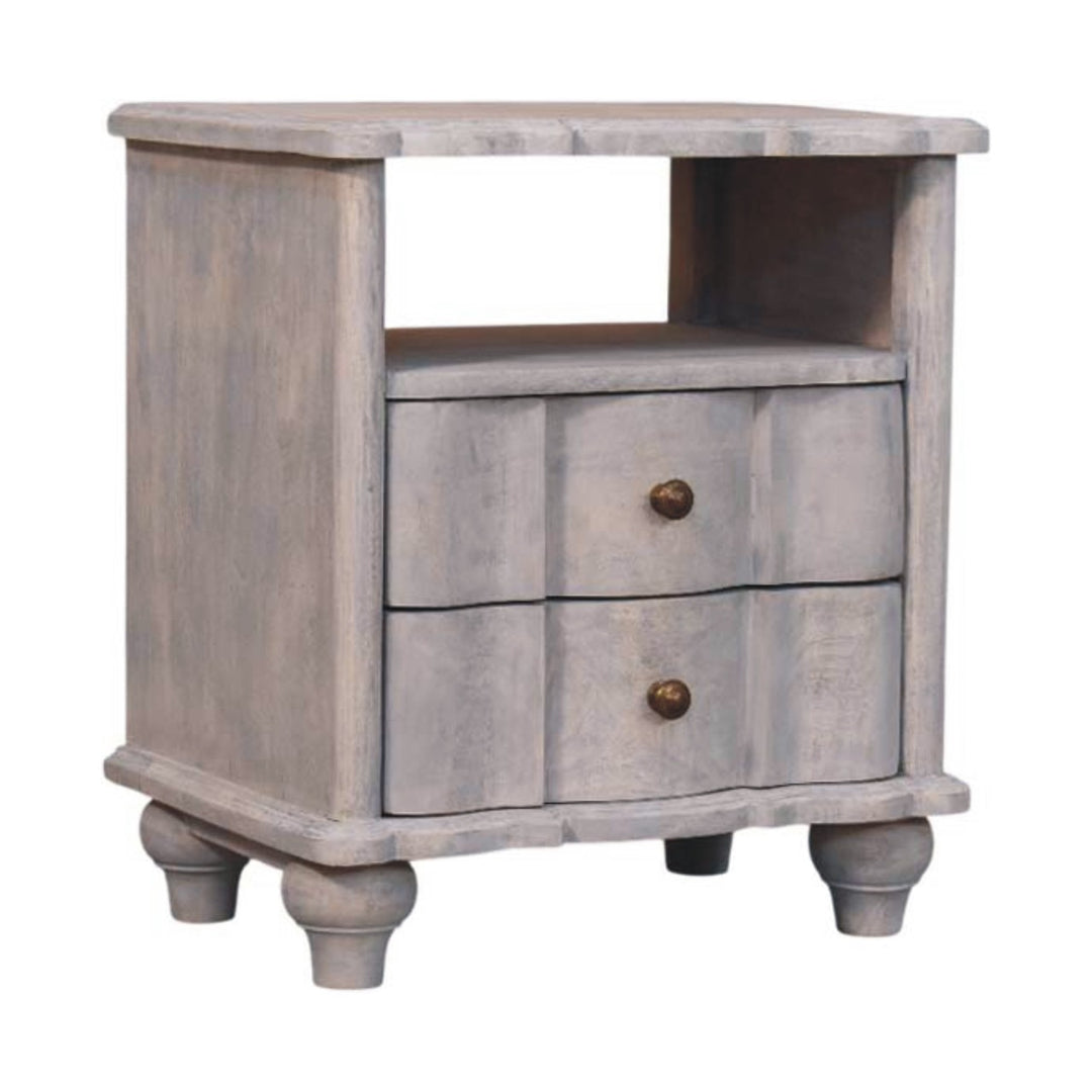 Solid Wood Lucia Bedside,Grey,2-Drawer,1-Shelf