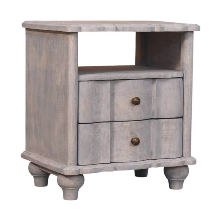Solid Wood Lucia Bedside,Grey,2-Drawer,1-Shelf