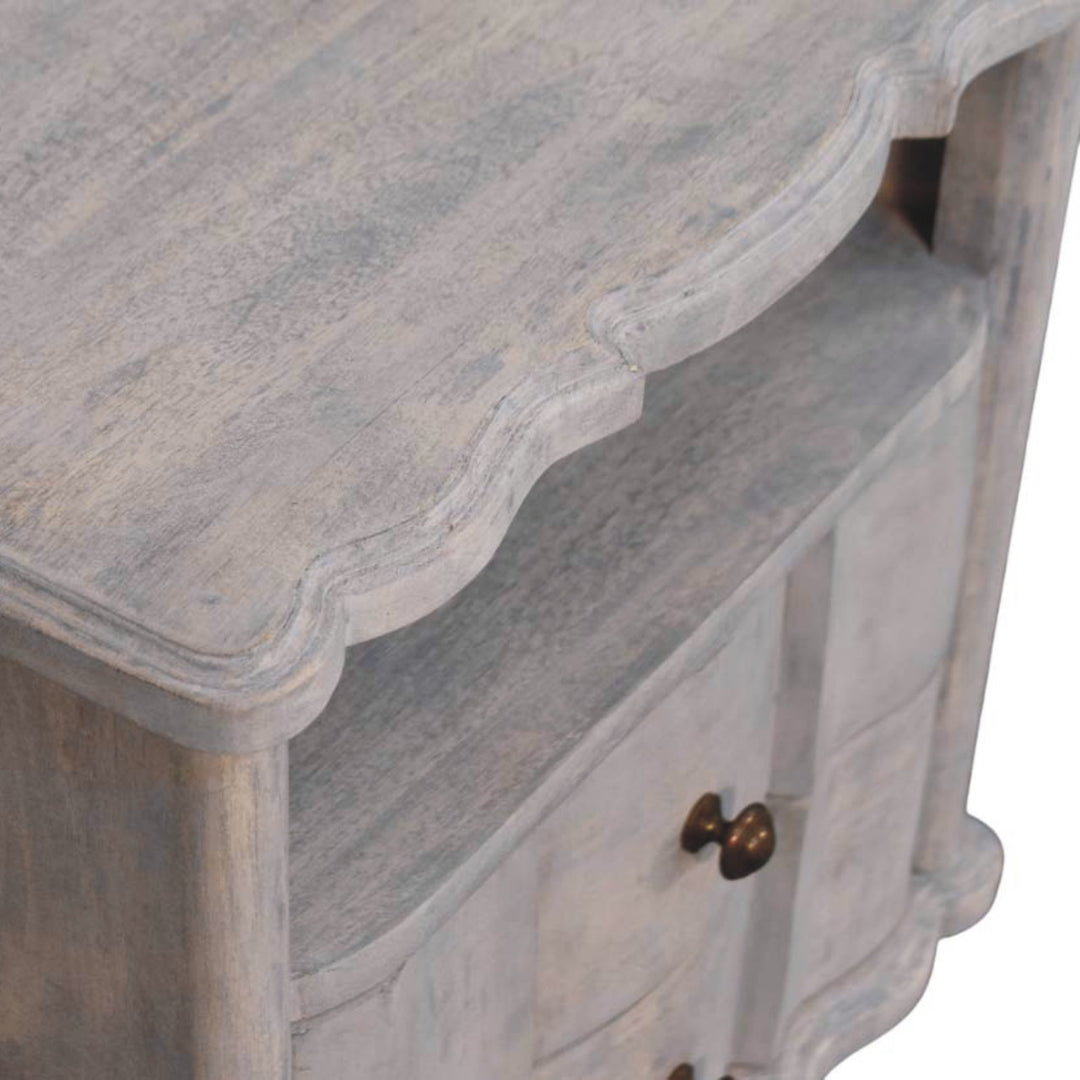 Solid Wood Lucia Bedside,Grey,2-Drawer,1-Shelf
