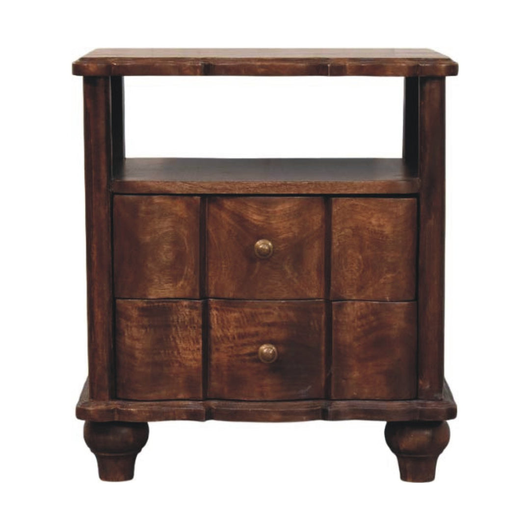 Solid Wood 2-Drawer Bedside with Open Shelf,Brown
