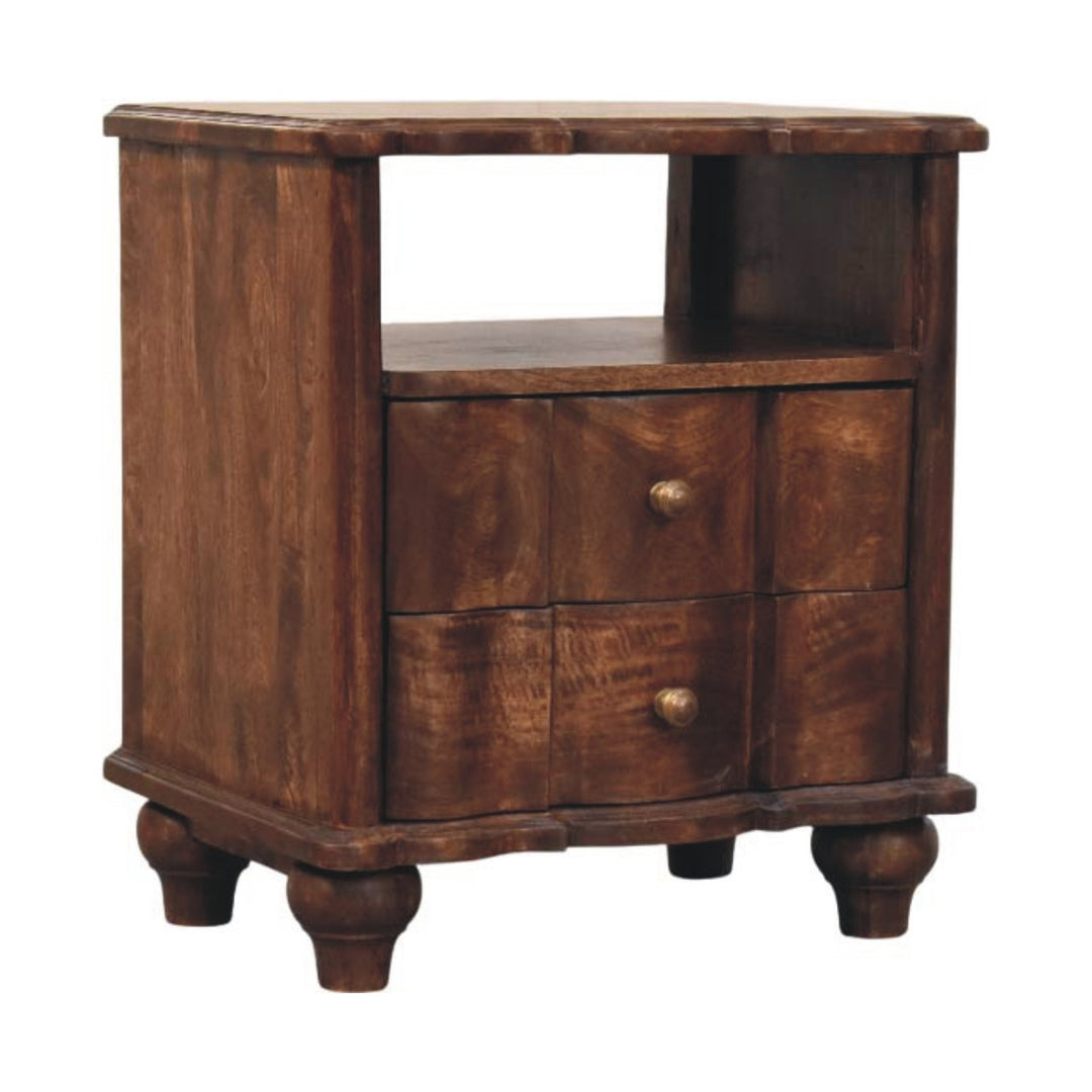 Solid Wood 2-Drawer Bedside with Open Shelf,Brown