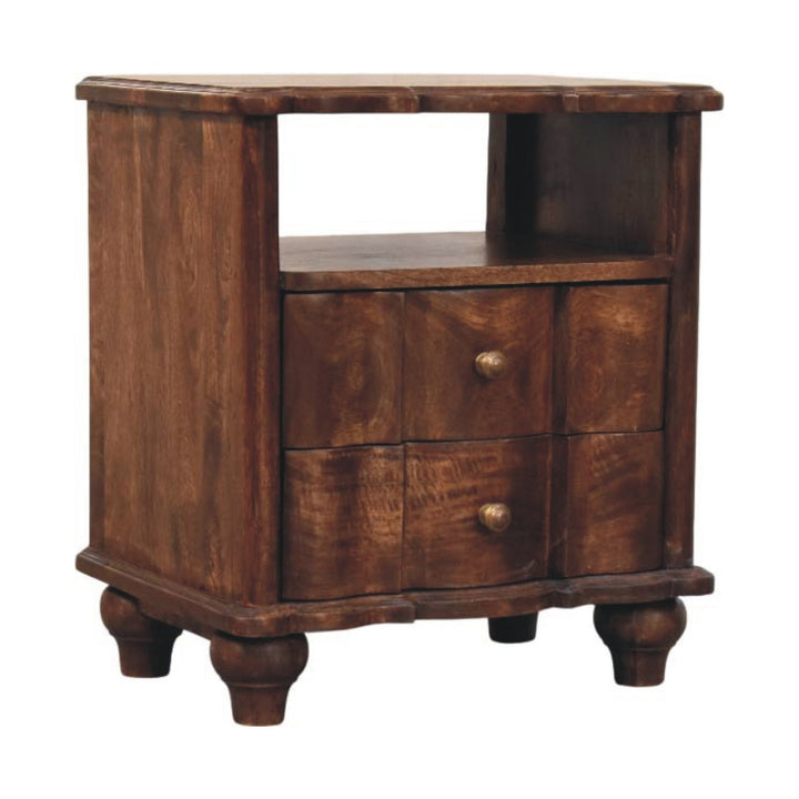 Solid Wood 2-Drawer Bedside with Open Shelf,Brown