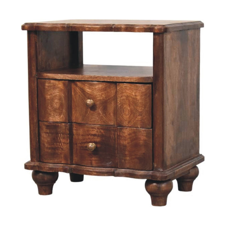 Solid Wood 2-Drawer Bedside with Open Shelf,Brown