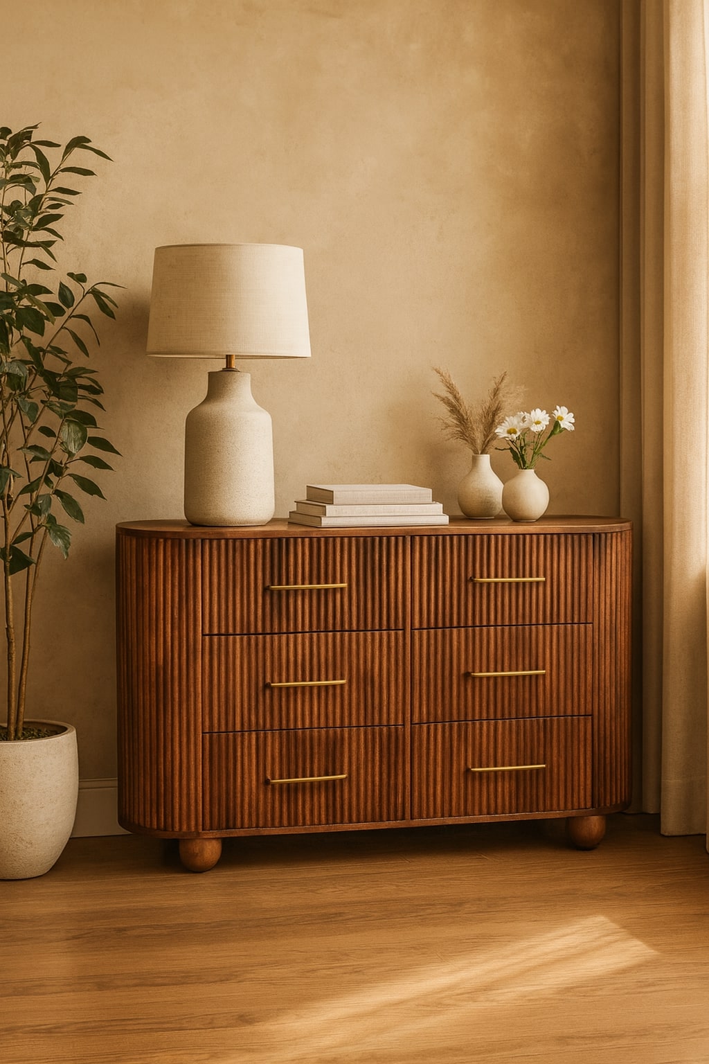 Solid Wood Ridgefront Chest – Roasted Almond,Brown,6-Drawers