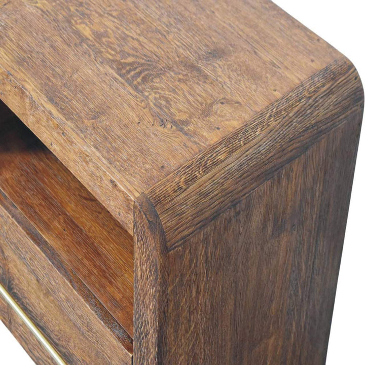 Solid Wood Curved Edge Bedside,Brown,1-Drawer,1-Shelf