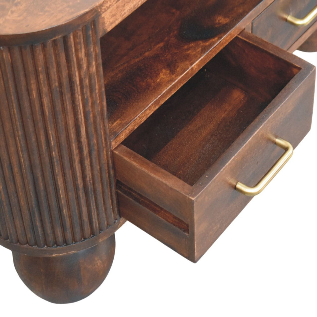 Solid Wood Sphere Leg Coffee Table,Ball Feet,Brown with 2-Drawers,1-shelf
