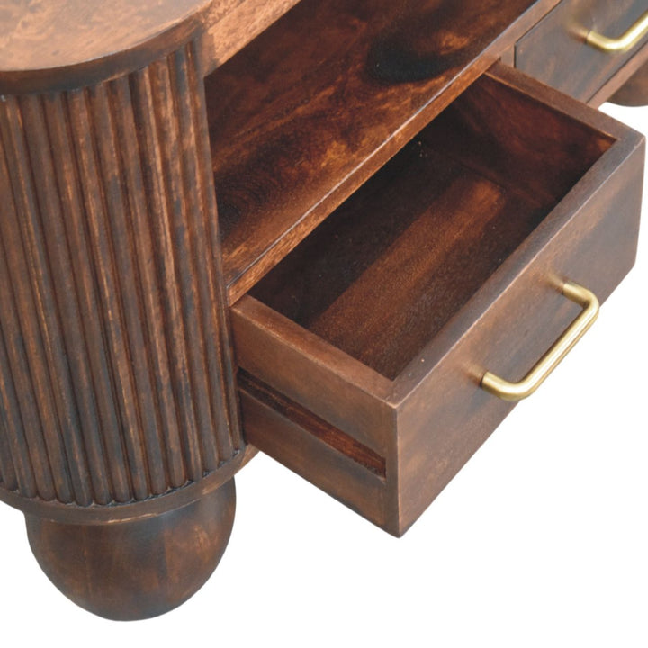 Solid Wood Sphere Leg Coffee Table,Ball Feet,Brown with 2-Drawers,1-shelf