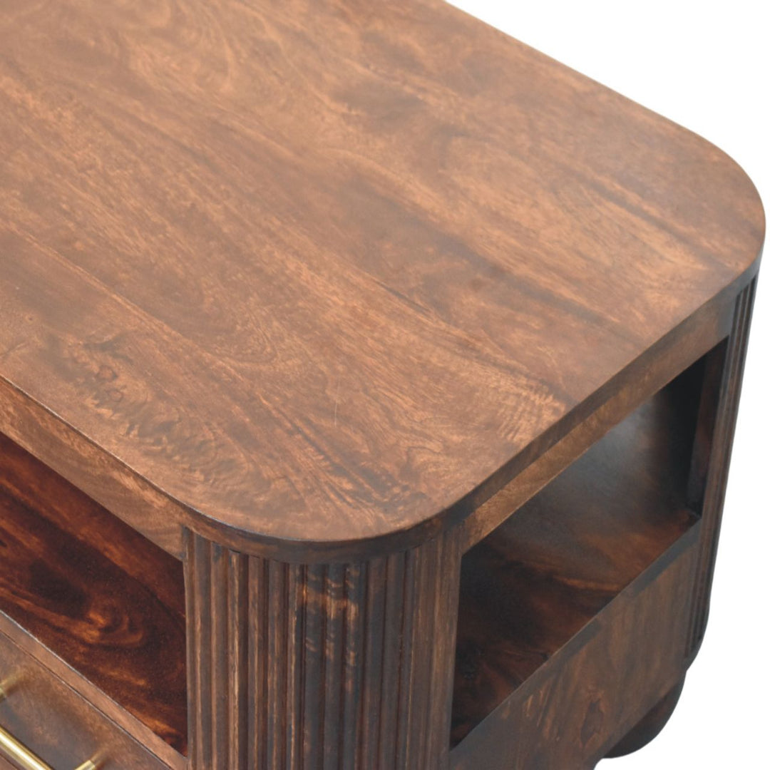 Solid Wood Sphere Leg Coffee Table,Ball Feet,Brown with 2-Drawers,1-shelf
