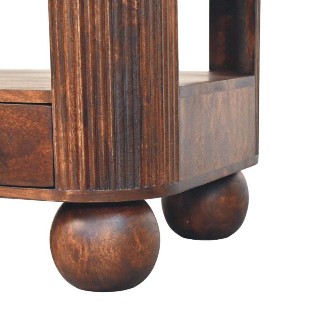 Solid Wood Sphere Leg Coffee Table,Ball Feet,Brown with 2-Drawers,1-shelf