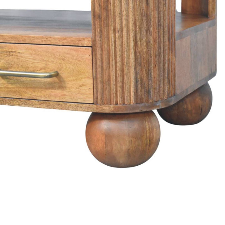 Solid Wood Briarwood Fluted Coffee Table,Beige,1-Shelf,2-Drawers