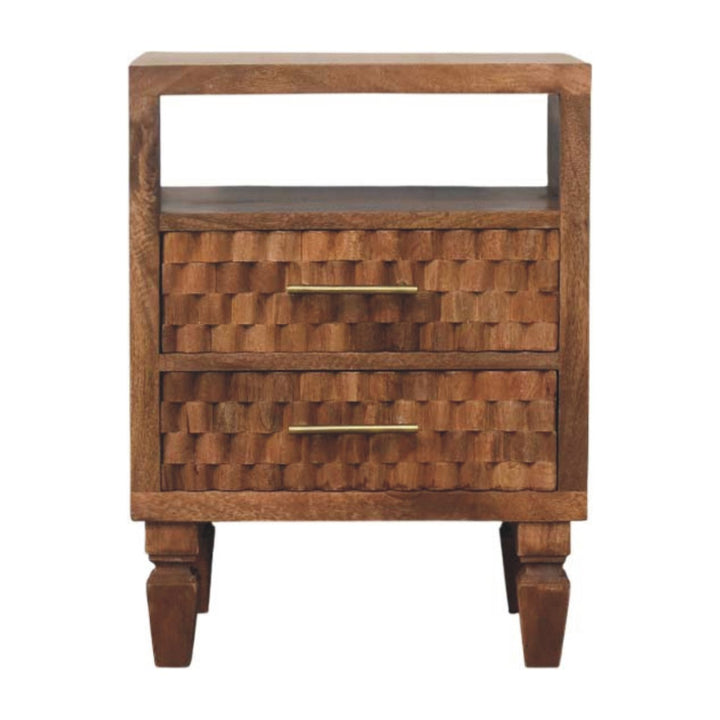 Solid Wood Arno Bedside in Golden Teak,Brown Patter,1-shelf,2-Drawers