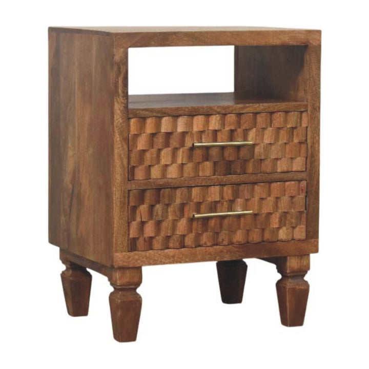 Solid Wood Arno Bedside in Golden Teak,Brown Patter,1-shelf,2-Drawers