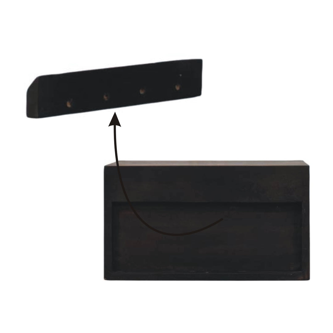 Solid Wood Arno Wall-Mounted Nightstand,Black,1-Shelf,1-Drawers