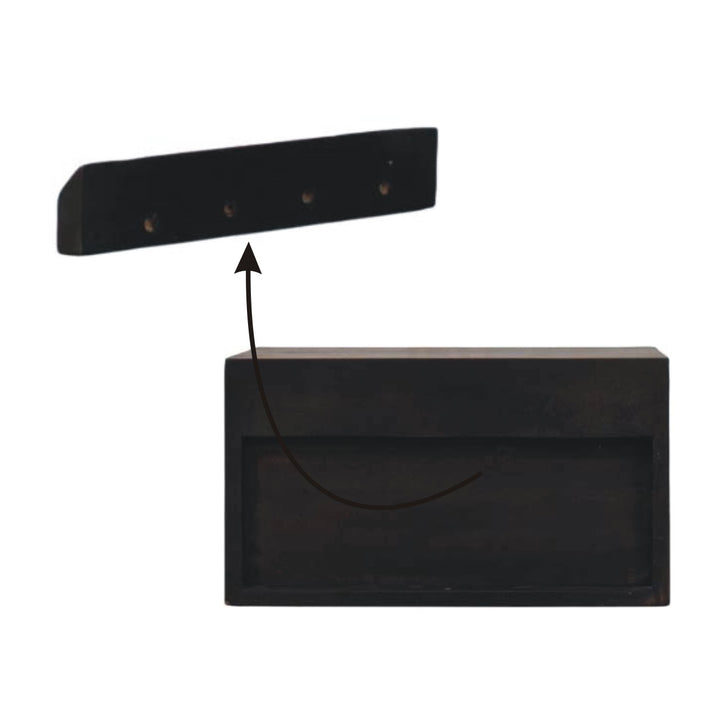 Solid Wood Arno Wall-Mounted Nightstand,Black,1-Shelf,1-Drawers