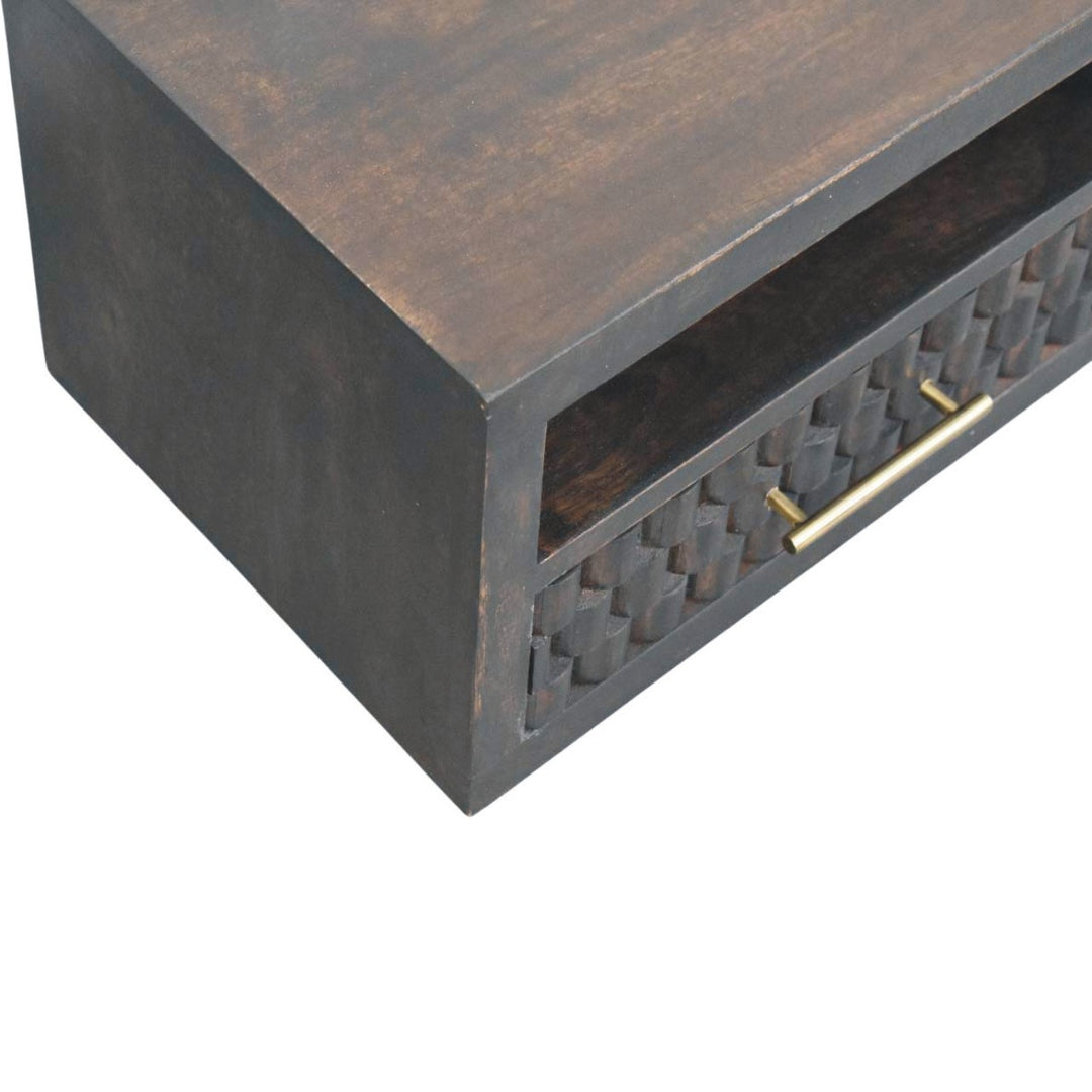 Solid Wood Arno Wall-Mounted Nightstand,Black,1-Shelf,1-Drawers