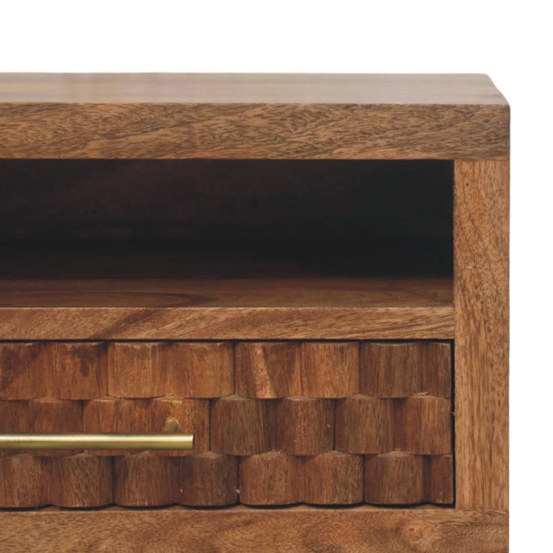 Solid Wood Arno Wall-Mounted Nightstand in Golden Teak,Brown,1-Shelf,1-Drawer