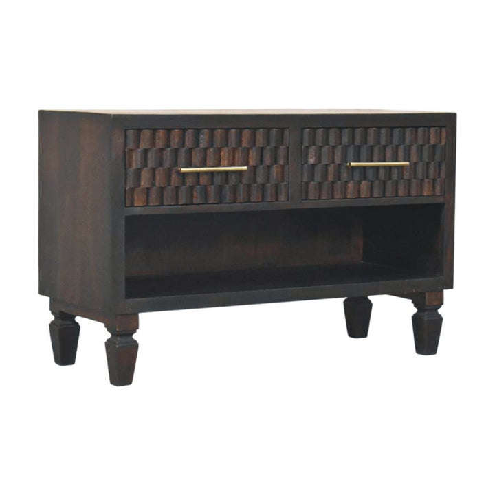 Solid Wood Arno Shoe Storage Unit,Black,2-Drawers,1-Shelf